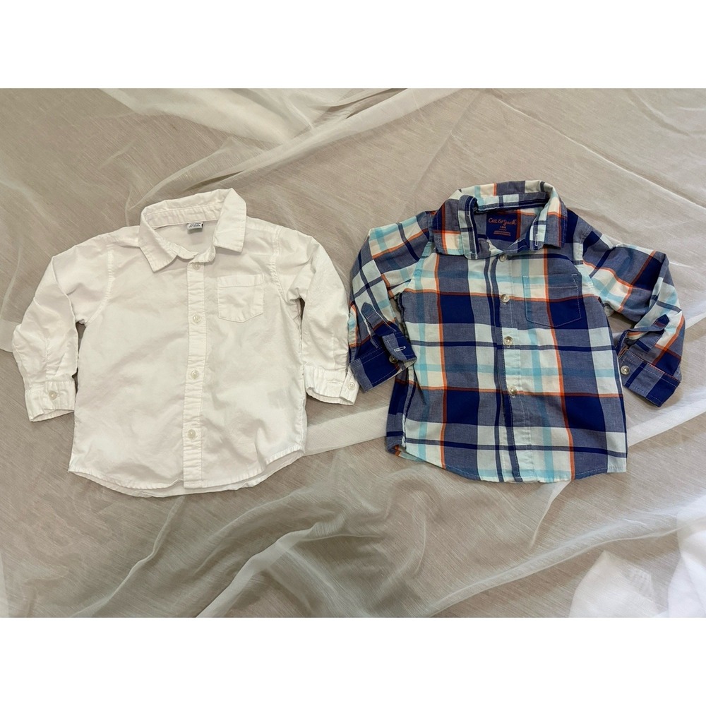 Lot Of 2 Toddler Baby Boy Old Navy Cat & Jack Cotton Collared‎ Shirts 18 Months